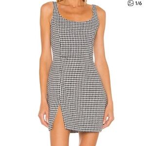 Amanda Uprichard Black and White Houndstooth Sleeveless Mini Dress